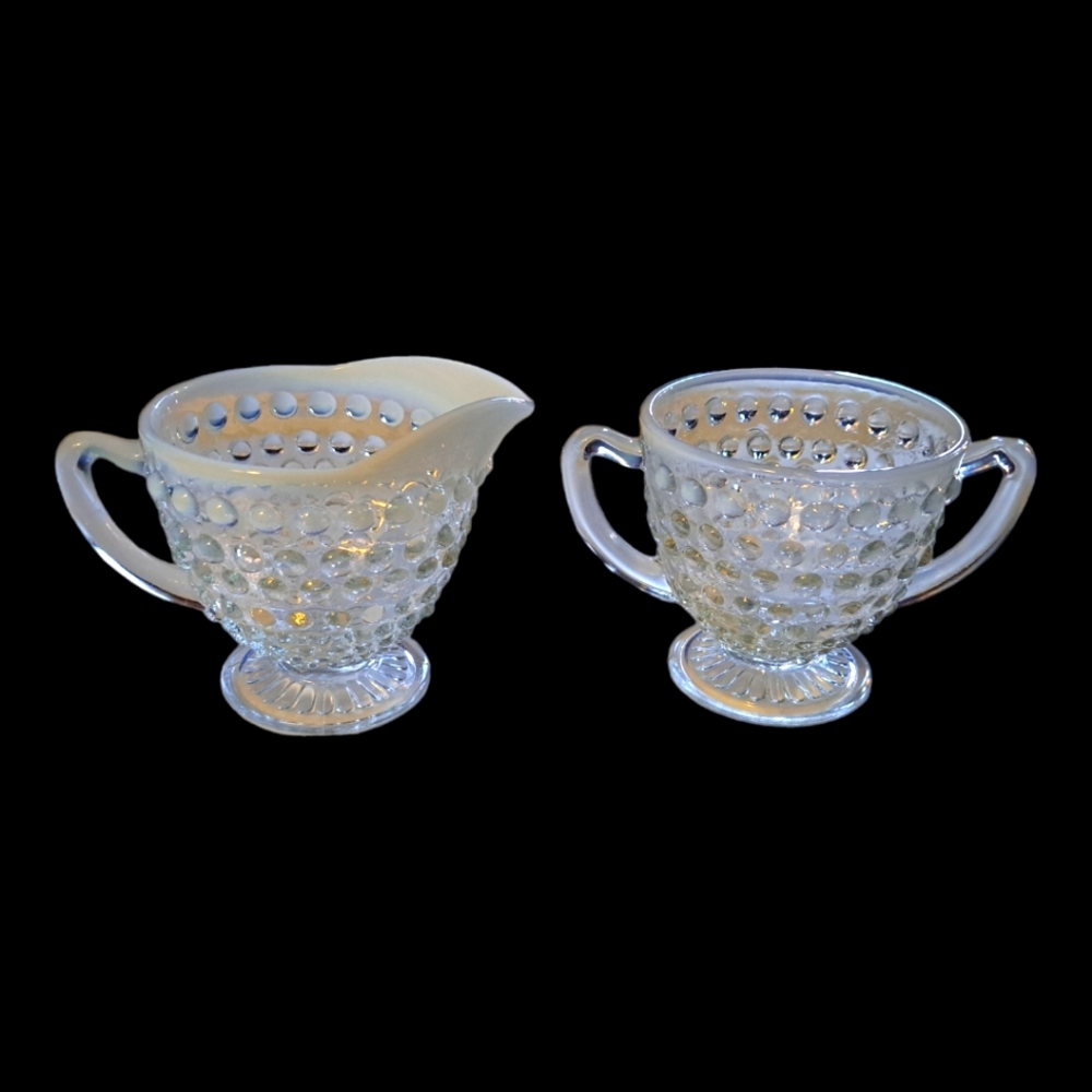 Fenton Moonstone Opalescent Creamer & Sugar